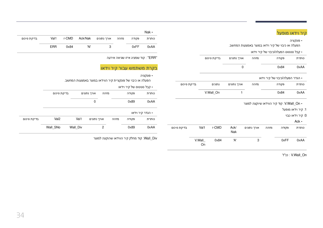 Samsung LH75EDDPLGC/XY, LH65EDDPLGC/EN, LH75EDDPLGC/EN, LH65EDDPLGC/XY manual ואדיו ריק רובע שמתשמ תרקב, לעפומ ואדיו ריק 