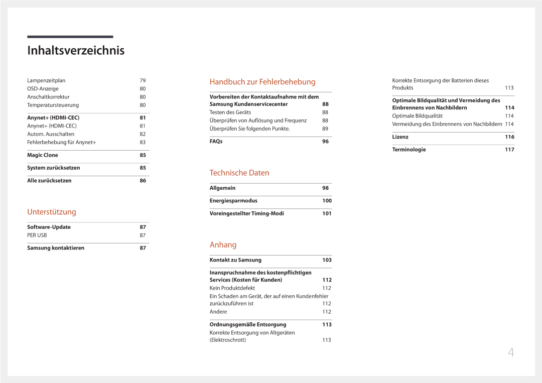 Samsung LH65EDDPLGC/EN, LH75EDDPLGC/EN manual Unterstützung 