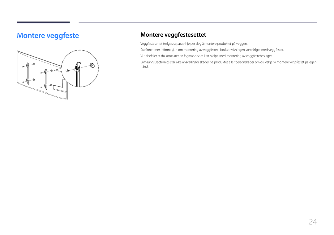 Samsung LH65EDDPLGC/EN, LH75EDDPLGC/EN manual Montere veggfestesettet 