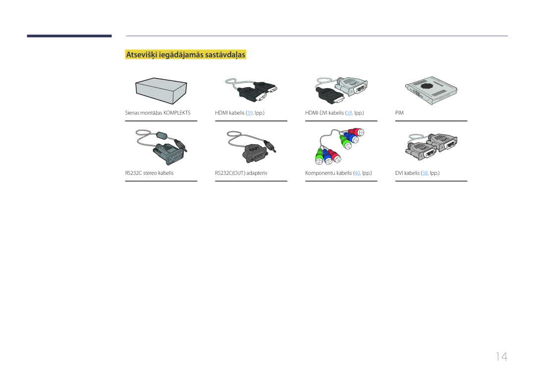 Samsung LH65EDDPLGC/EN, LH75EDDPLGC/EN manual Atsevišķi iegādājamās sastāvdaļas, DVI kabelis 38. lpp 