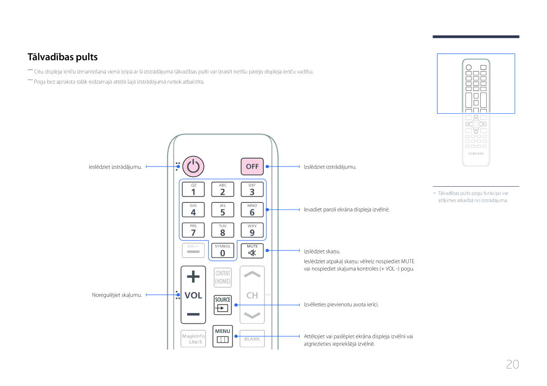 Samsung LH65EDDPLGC/EN Tālvadības pults, Izslēdziet izstrādājumu, Ievadiet paroli ekrāna displeja izvēlnē Izslēdziet skaņu 