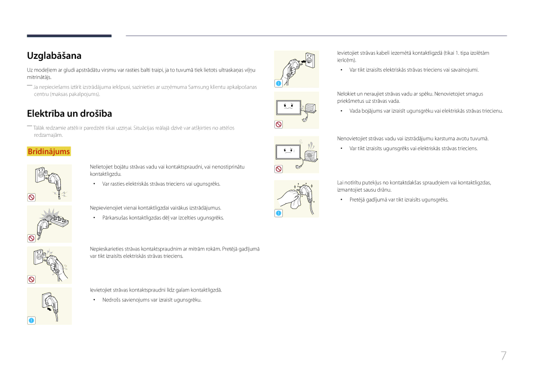 Samsung LH75EDDPLGC/EN, LH65EDDPLGC/EN manual Uzglabāšana, Elektrība un drošība 