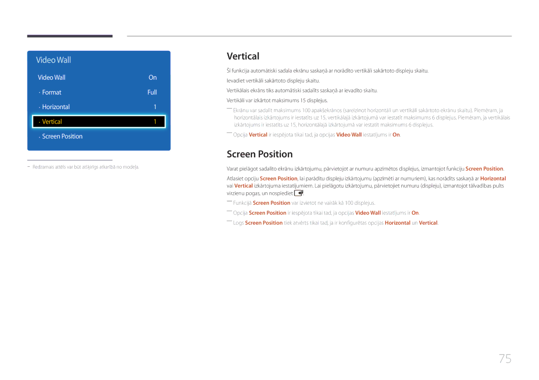 Samsung LH75EDDPLGC/EN, LH65EDDPLGC/EN manual Vertical, Screen Position, Video Wall · Format Full · Horizontal 