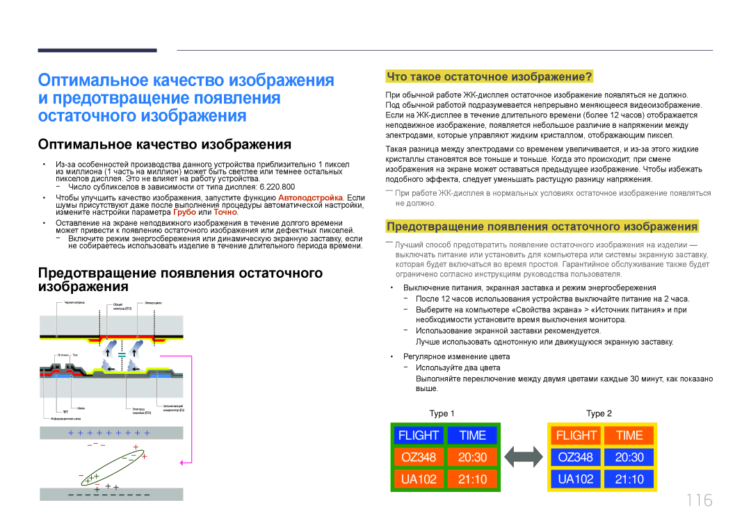 Samsung LH65EDDPLGC/EN manual 116, Оптимальное качество изображения, Предотвращение появления остаточного изображения 