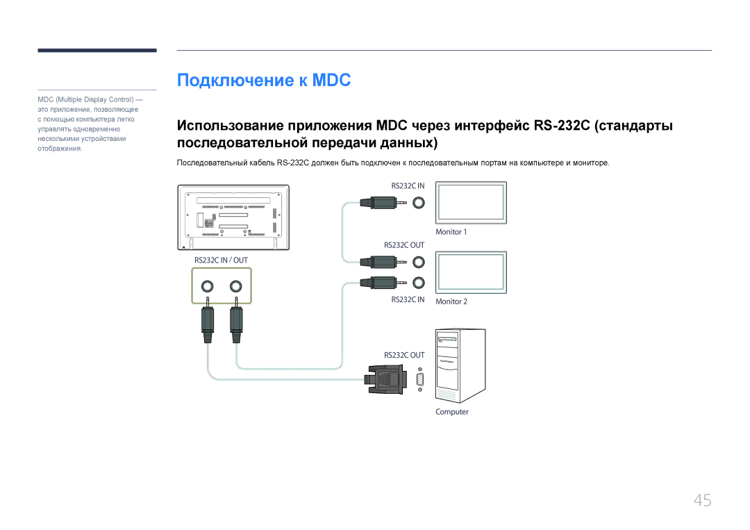 Samsung LH75EDDPLGC/EN, LH65EDDPLGC/EN manual Подключение к MDC 