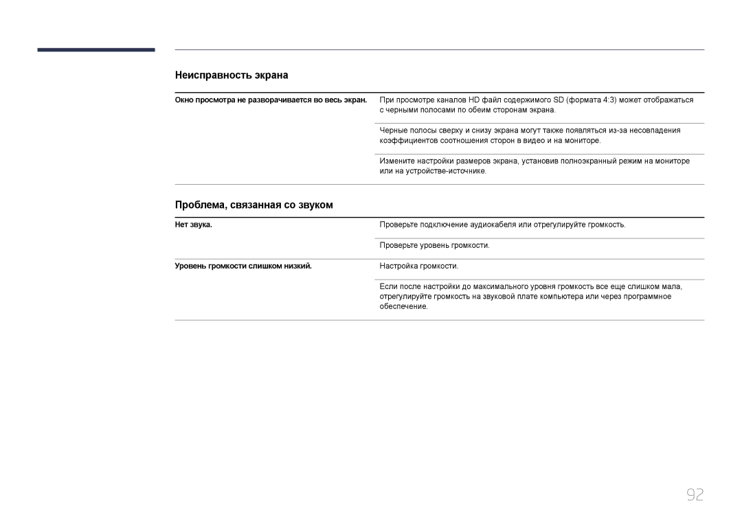 Samsung LH65EDDPLGC/EN, LH75EDDPLGC/EN manual Проблема, связанная со звуком, Нет звука, Уровень громкости слишком низкий 