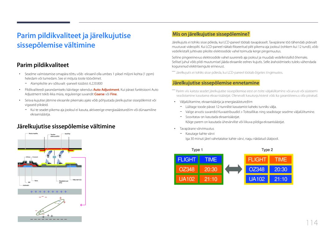 Samsung LH65EDDPLGC/EN, LH75EDDPLGC/EN manual 114, Parim pildikvaliteet, Järelkujutise sissepõlemise vältimine 