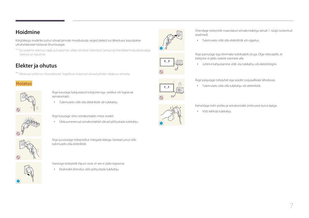 Samsung LH75EDDPLGC/EN, LH65EDDPLGC/EN manual Hoidmine, Elekter ja ohutus 