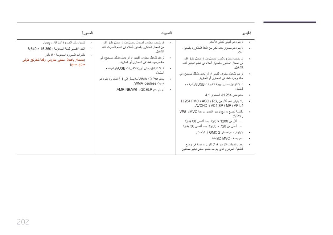 Samsung LH65MDCPLGC/NG, LH65MDCPLGC/EN, LH65MDCPLGC/UE manual 202, يلوط ,جنرطش ةعقر ,ينوزلح ,يفخم ,2تهاب ,1تهاب حسم ,جردمّ 