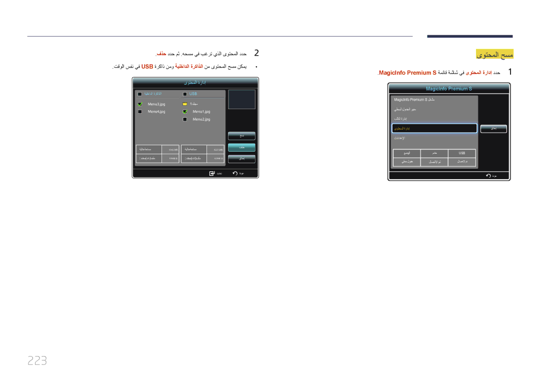 Samsung LH65MDCPLGC/NG, LH65MDCPLGC/EN, LH65MDCPLGC/UE manual 223, فذح ددح مث .هحسم يف بغرت يذلا ىوتحملا ددح2 