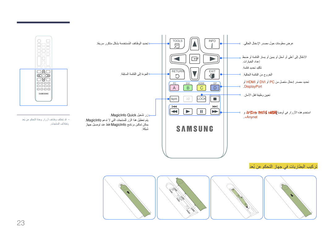 Samsung LH65MDCPLGC/UE دعُب نع مكحتلا زاهج يف تايراطبلا بيكرت, اعيرسً رركتم لكشب ةمدختسملاُ فئاظولا ديدحت, DisplayPort 