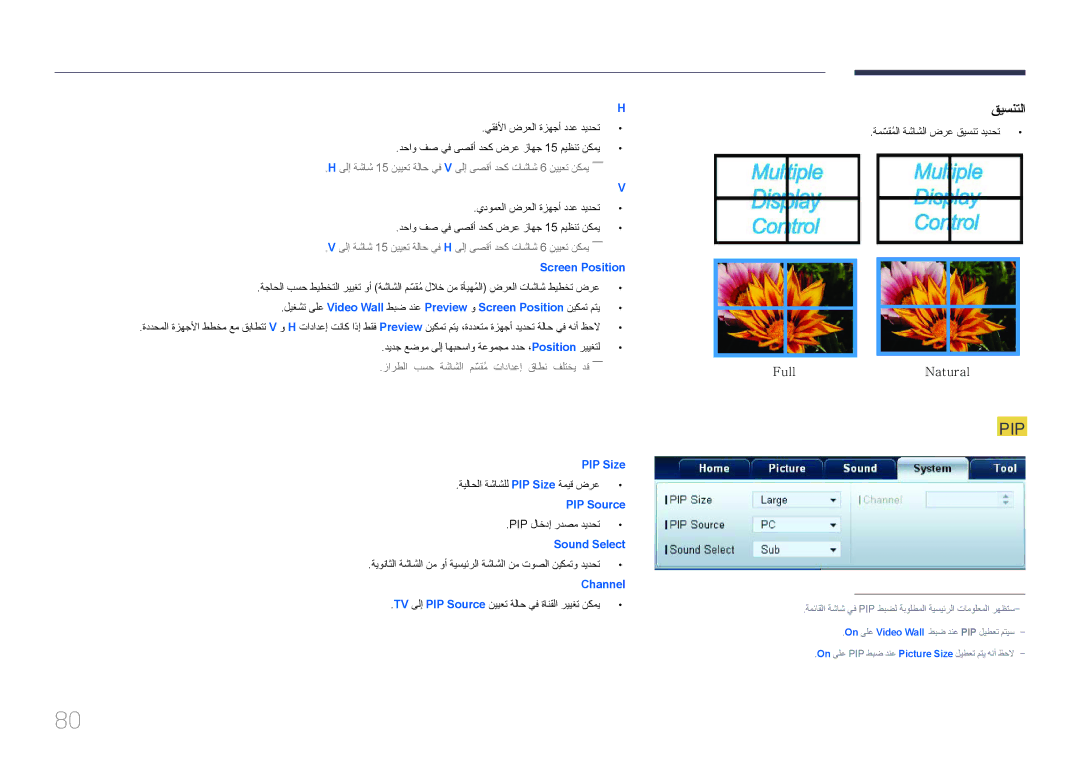 Samsung LH65MDCPLGC/UE, LH65MDCPLGC/EN ديدج عضوم ىلإ اهبحساو ةعومجم ددح ،Position رييغتل, ةيلاحلا ةشاشلل PIP Size ةميق ضرع 