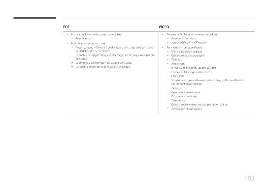 Samsung LH65MDCPLGC/EN manual 183, Word 