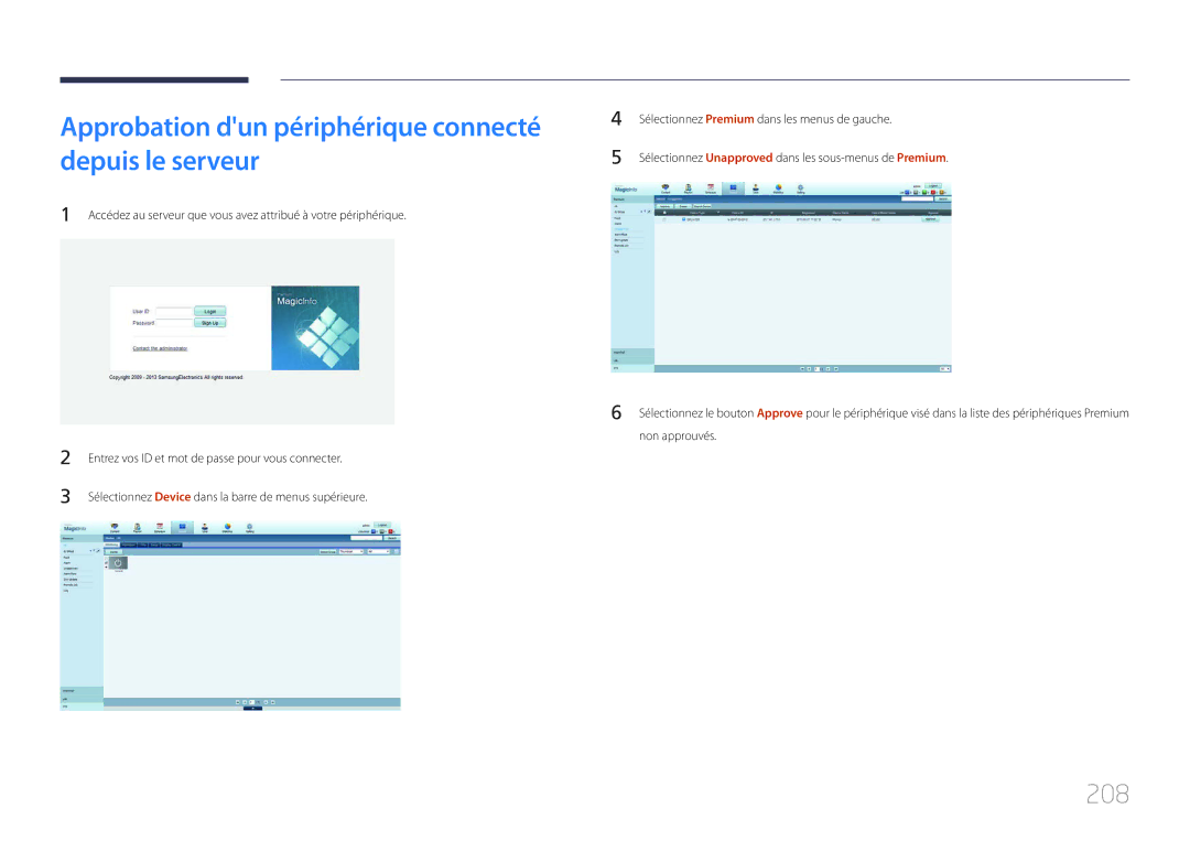 Samsung LH65MDCPLGC/EN manual Approbation dun périphérique connecté depuis le serveur, 208 