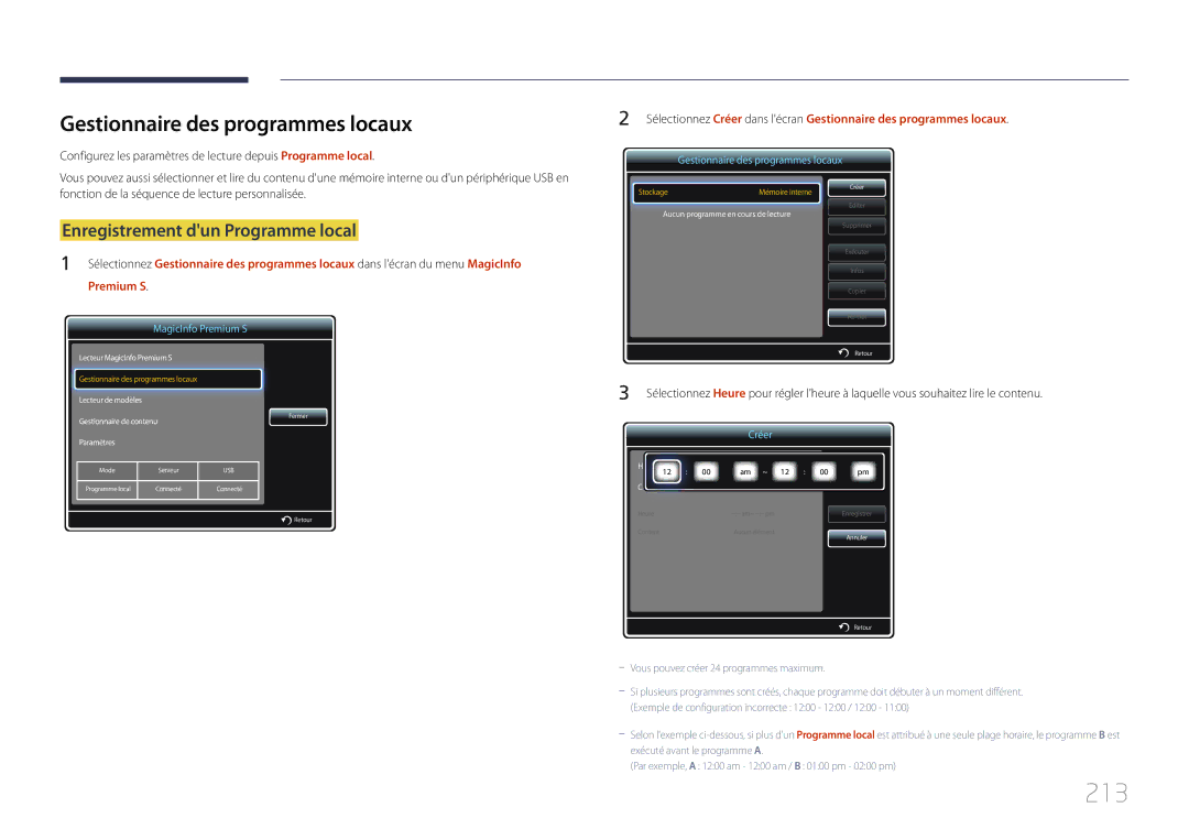 Samsung LH65MDCPLGC/EN manual 213, Gestionnaire des programmes locaux 