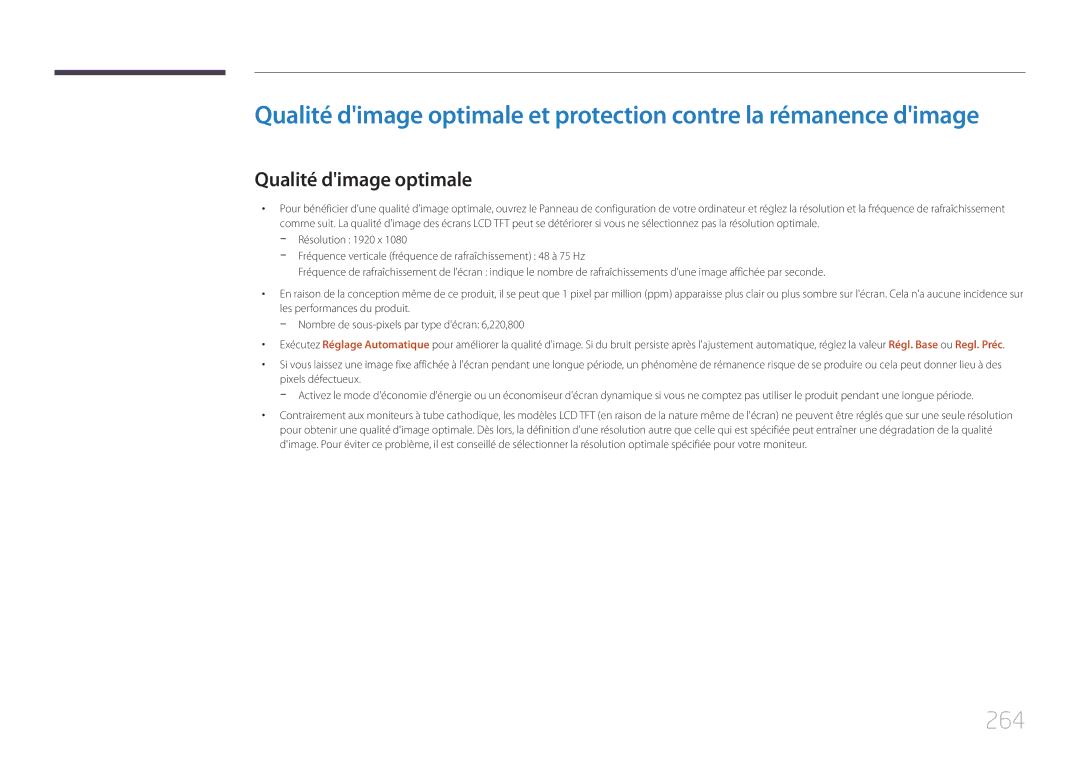 Samsung LH65MDCPLGC/EN manual 264, Qualité dimage optimale 