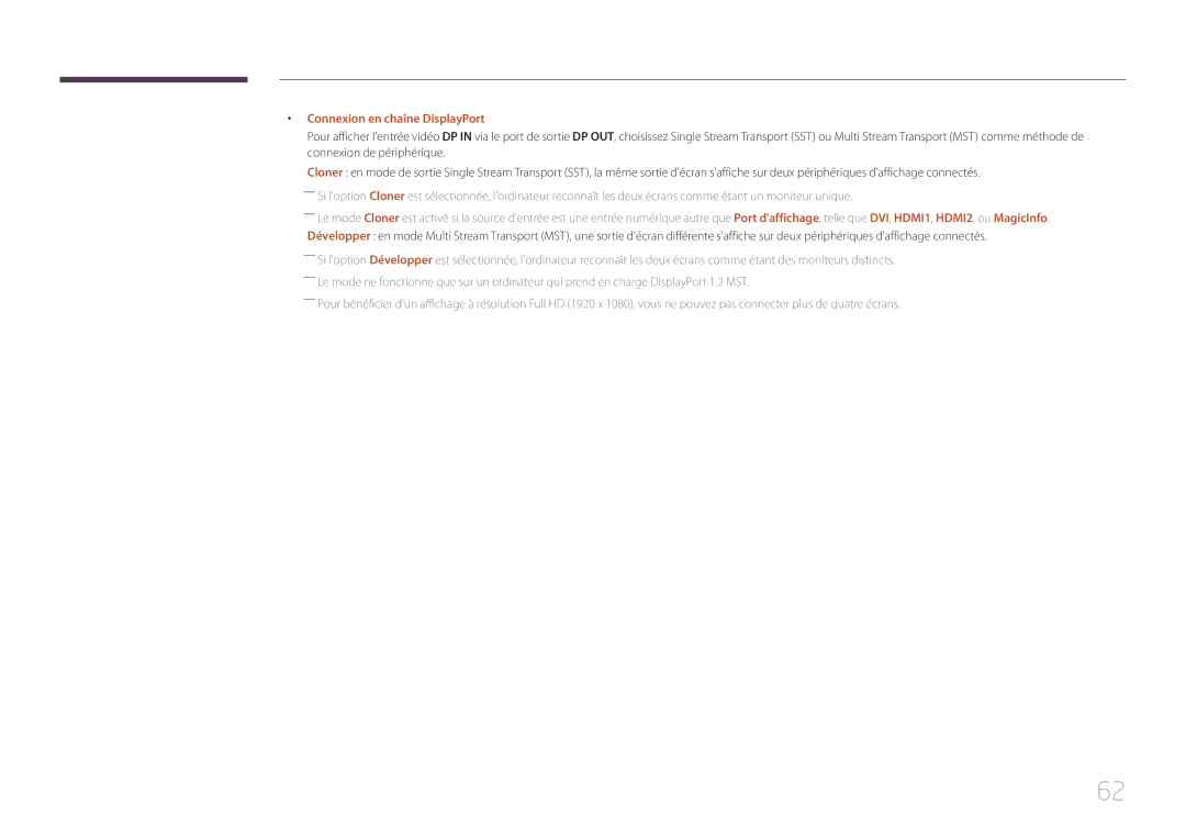 Samsung LH65MDCPLGC/EN manual Connexion en chaîne DisplayPort 