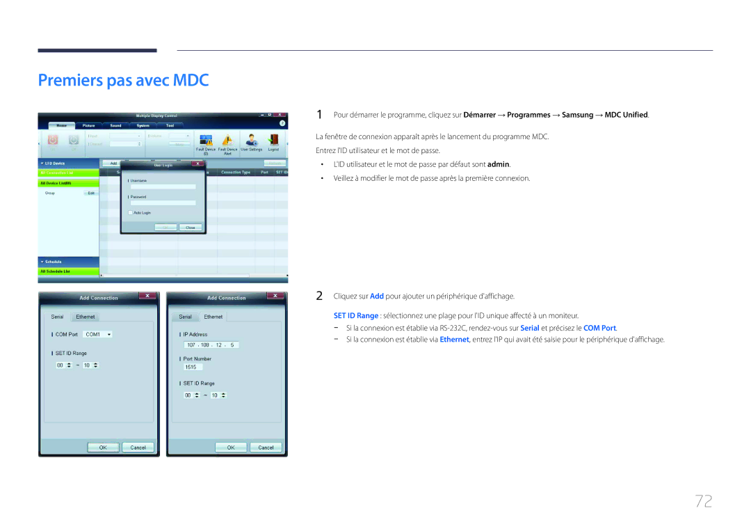 Samsung LH65MDCPLGC/EN manual Premiers pas avec MDC 