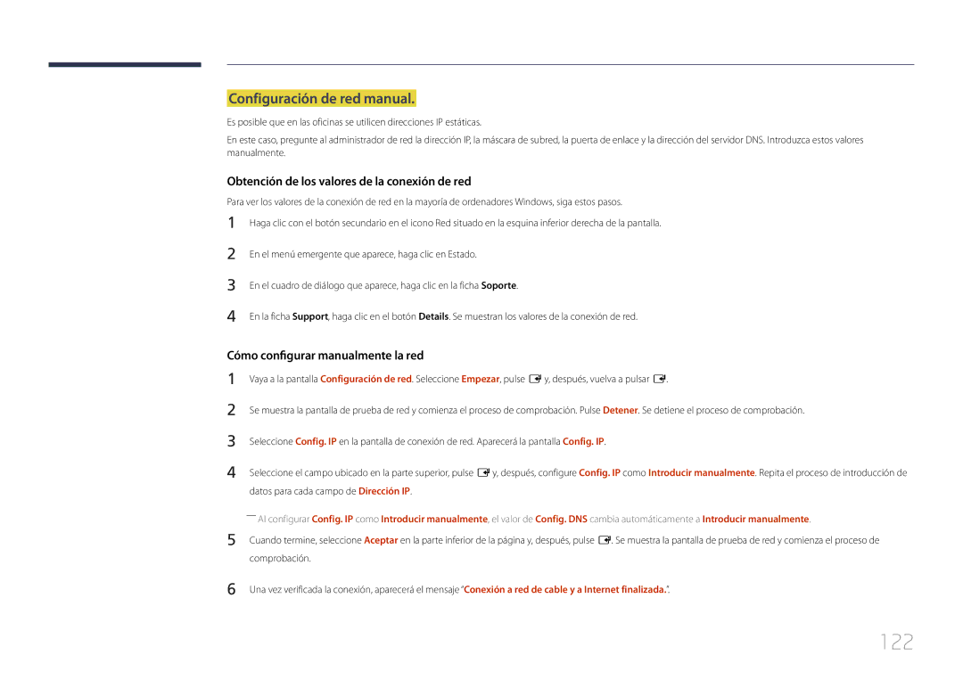 Samsung LH65MDCPLGC/EN 122, Configuración de red manual 