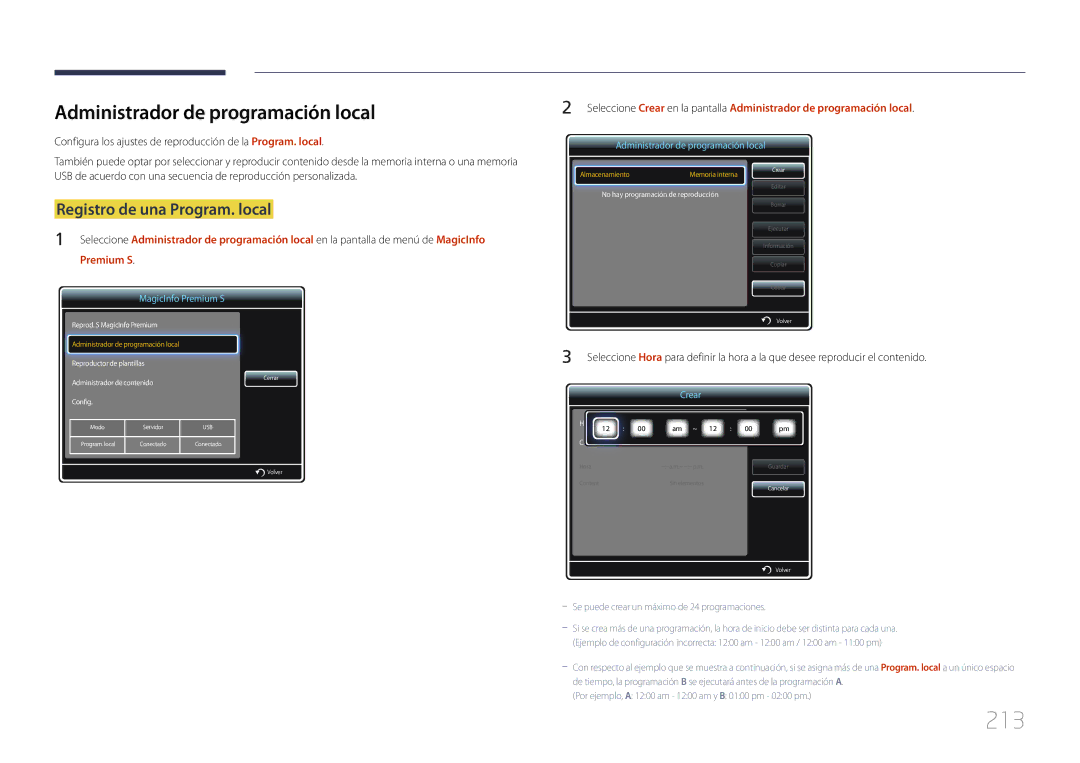 Samsung LH65MDCPLGC/EN manual 213, Administrador de programación local 