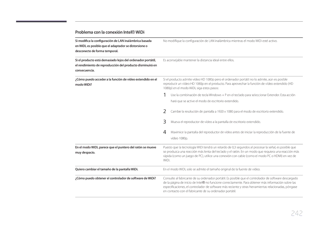 Samsung LH65MDCPLGC/EN 242, 1080p en el modo WiDi, siga estos pasos, Hará que se active el modo de escritorio extendido 