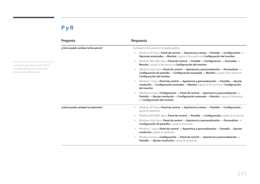 Samsung LH65MDCPLGC/EN manual 245, Pregunta Respuesta 