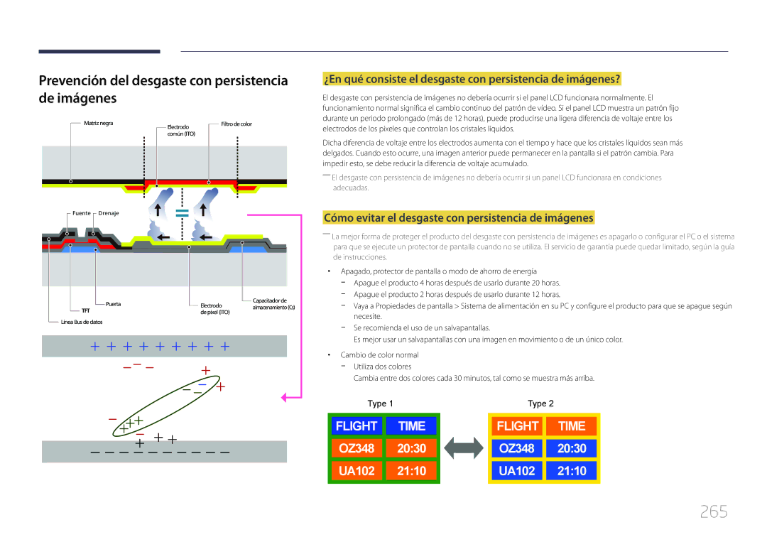 Samsung LH65MDCPLGC/EN manual 265, Prevención del desgaste con persistencia de imágenes 