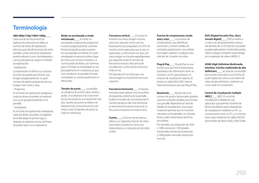 Samsung LH65MDCPLGC/EN manual Terminología, 268 