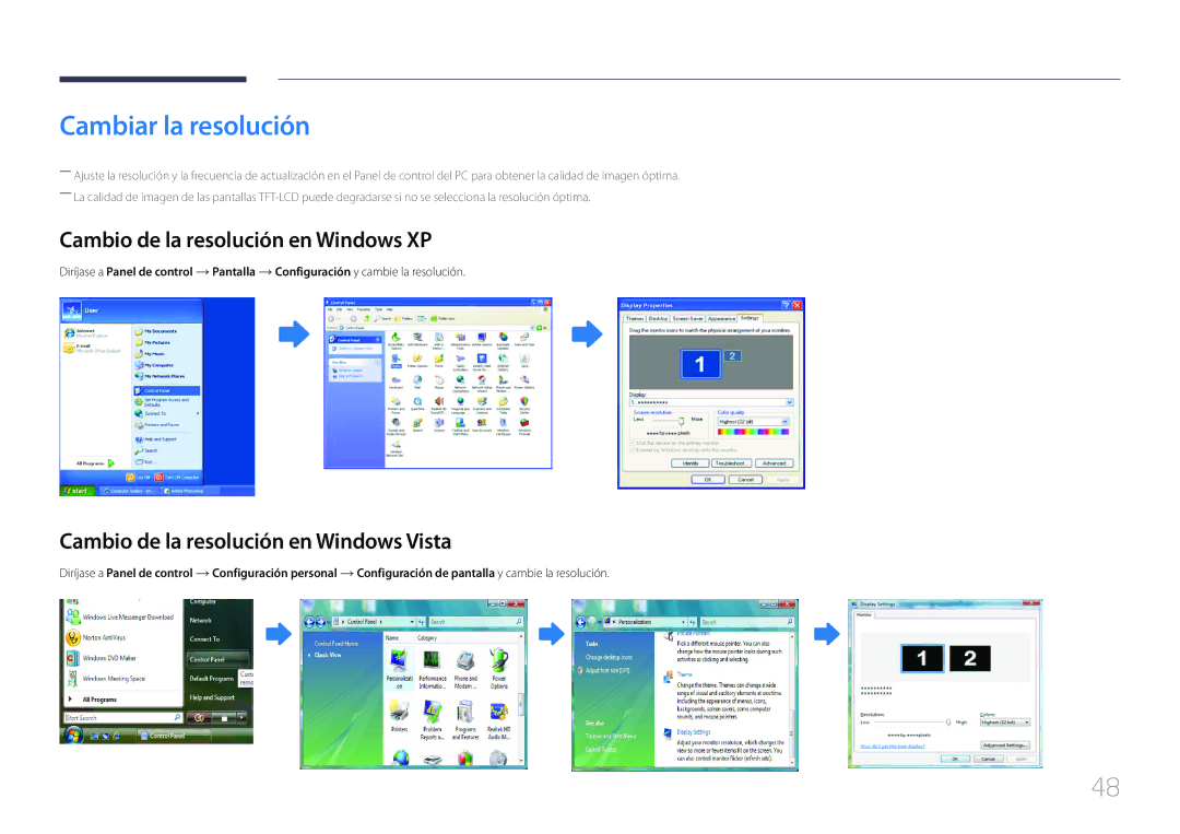 Samsung LH65MDCPLGC/EN manual Cambiar la resolución, Cambio de la resolución en Windows XP 