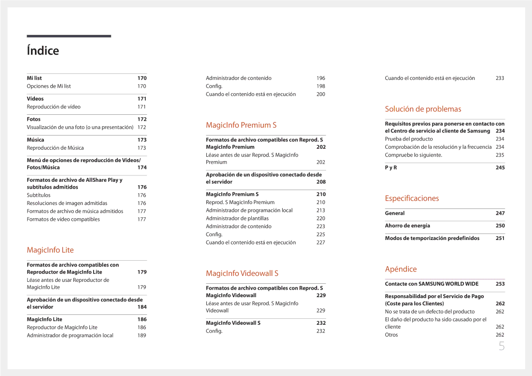 Samsung LH65MDCPLGC/EN manual Especificaciones 