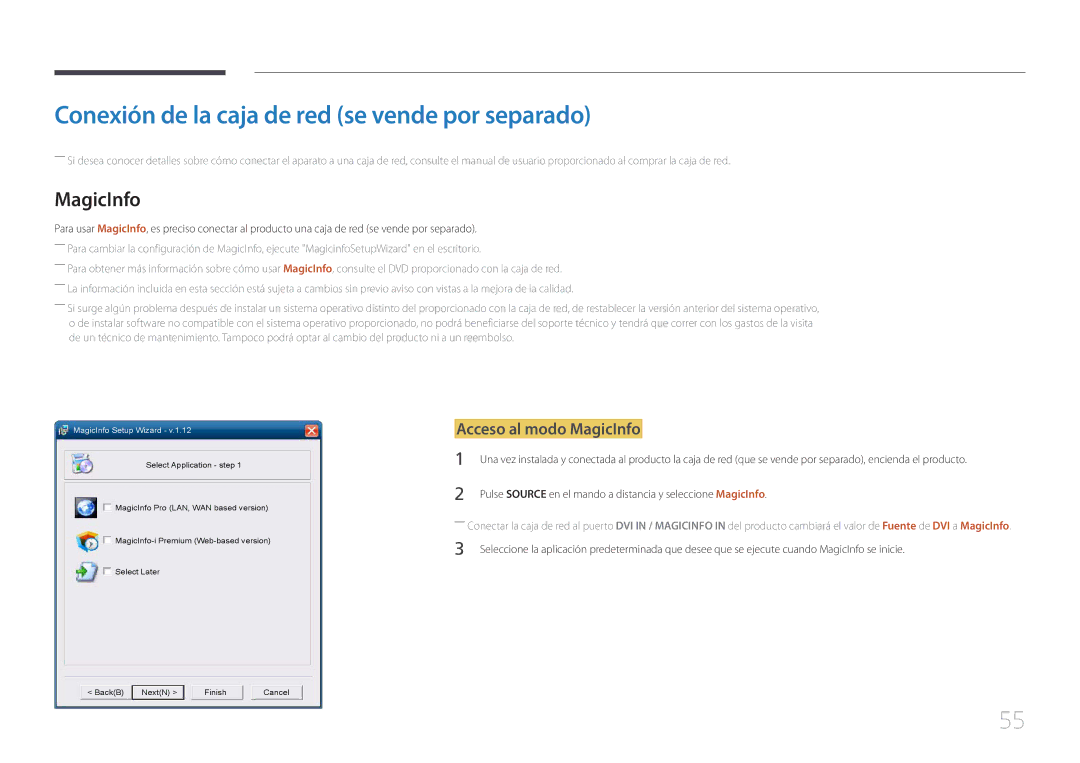 Samsung LH65MDCPLGC/EN manual Conexión de la caja de red se vende por separado, Acceso al modo MagicInfo 