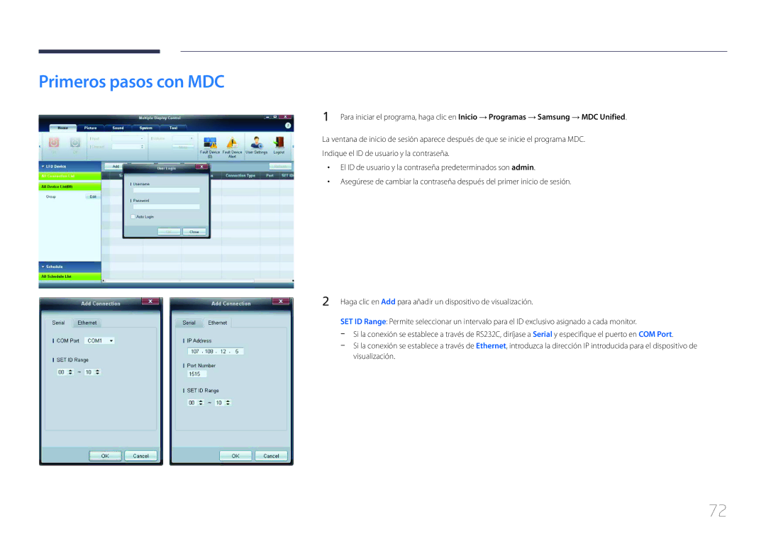 Samsung LH65MDCPLGC/EN manual Primeros pasos con MDC 