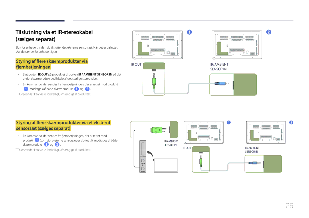 Samsung LH65MDCPLGC/EN manual Tilslutning via et IR-stereokabel Sælges separat 