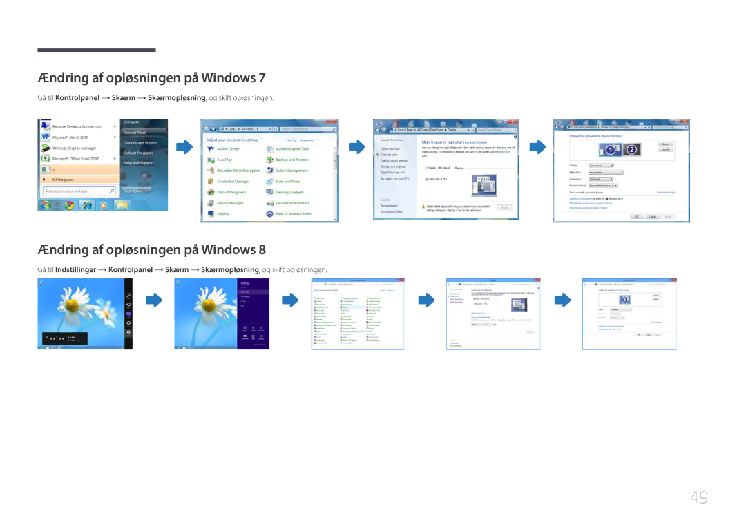 Samsung LH65MDCPLGC/EN manual Ændring af opløsningen på Windows 