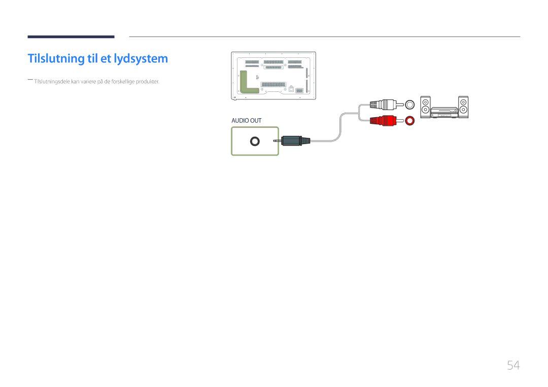 Samsung LH65MDCPLGC/EN manual Tilslutning til et lydsystem 