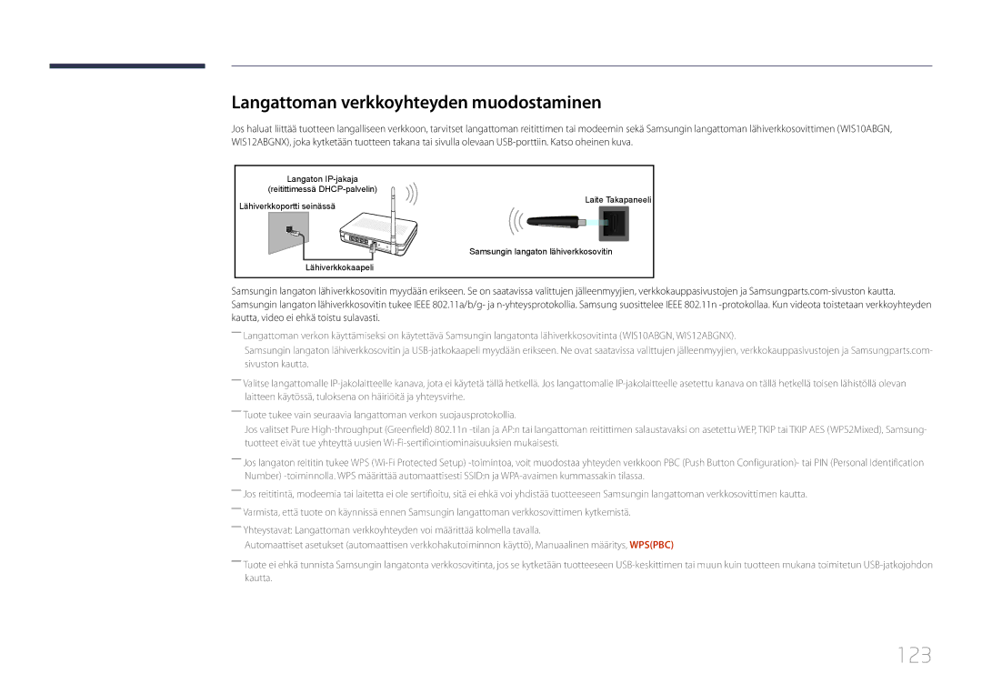 Samsung LH65MDCPLGC/EN manual 123, Langattoman verkkoyhteyden muodostaminen 