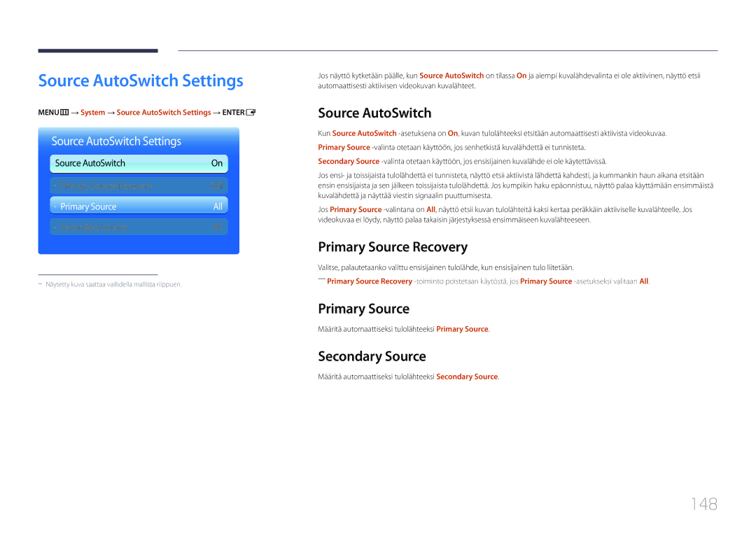 Samsung LH65MDCPLGC/EN manual Source AutoSwitch Settings, 148 