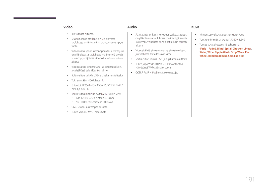 Samsung LH65MDCPLGC/EN manual 181, Video Audio 