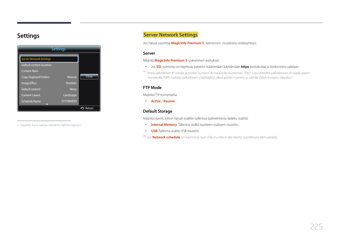 Samsung LH65MDCPLGC/EN manual 225, Settings 