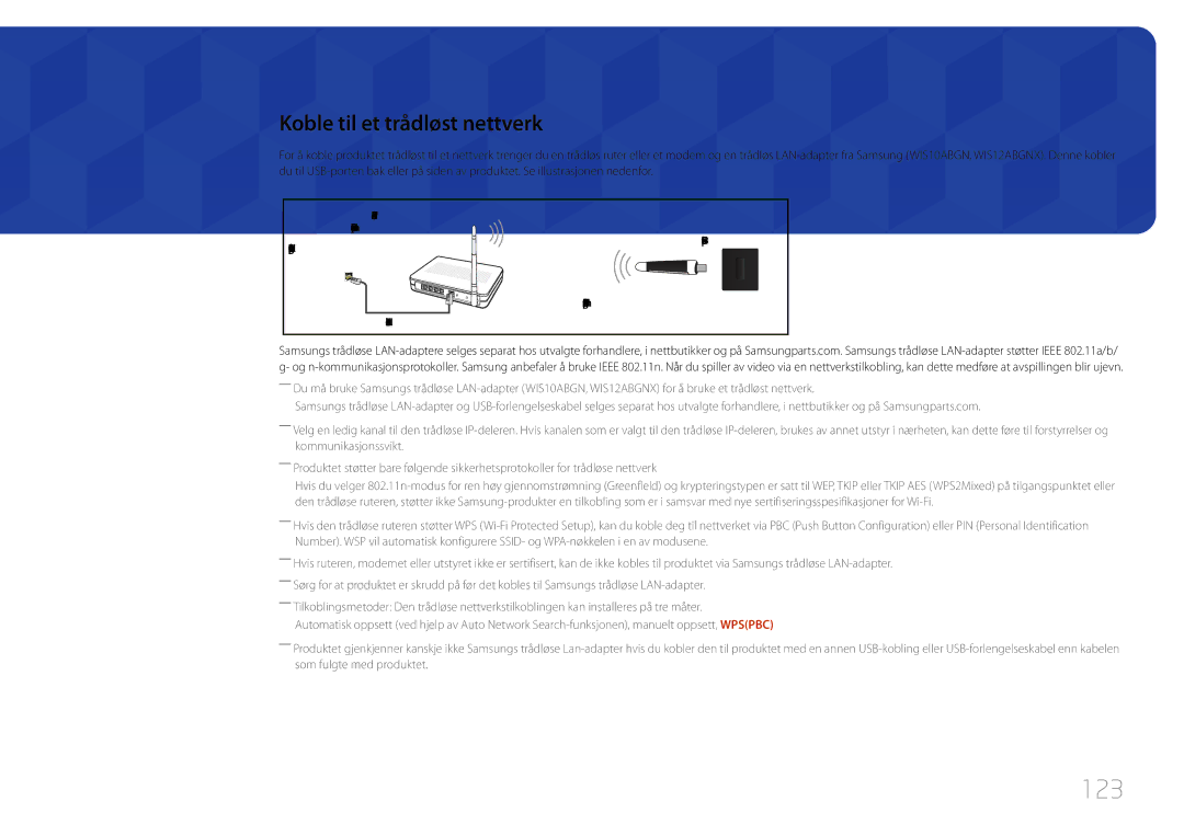 Samsung LH65MDCPLGC/EN manual 123, Koble til et trådløst nettverk 