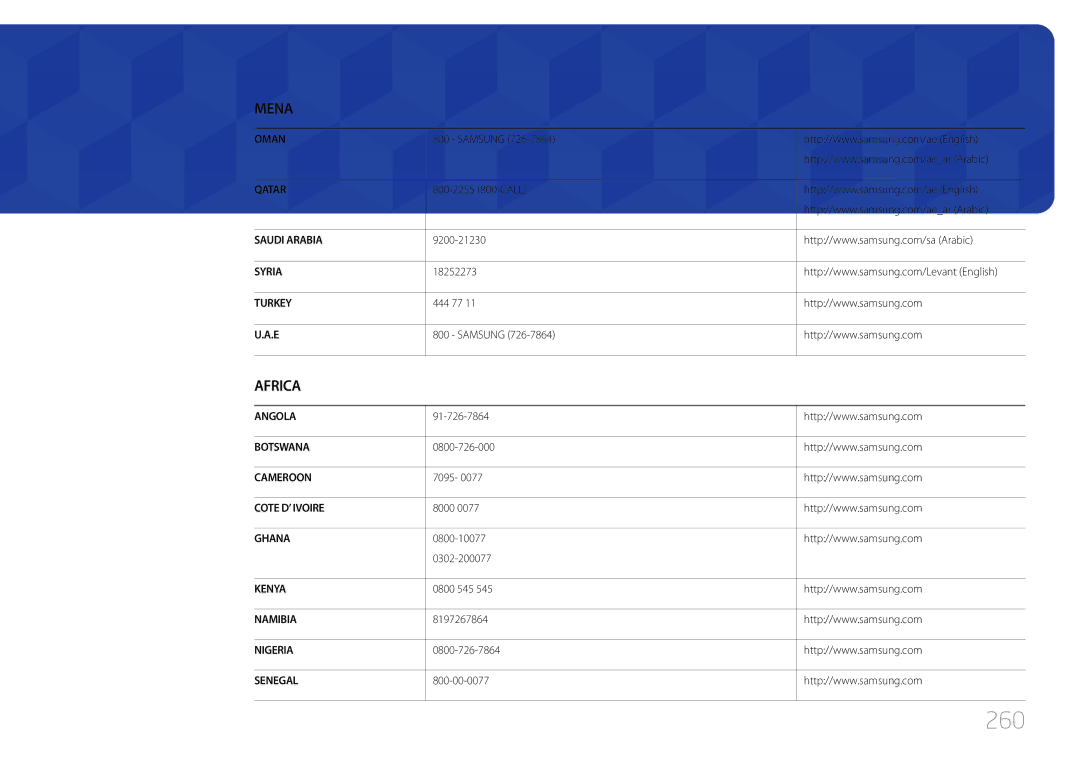 Samsung LH65MDCPLGC/EN manual 260 