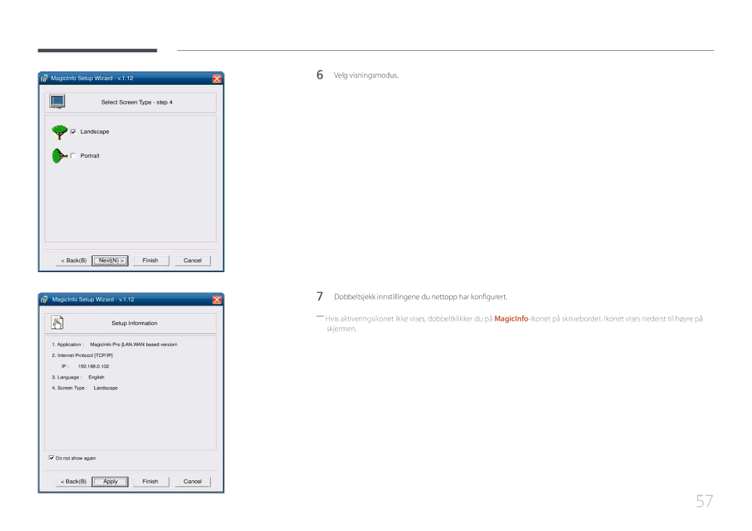 Samsung LH65MDCPLGC/EN manual Dobbeltsjekk innstillingene du nettopp har konfigurert, Setup Information 