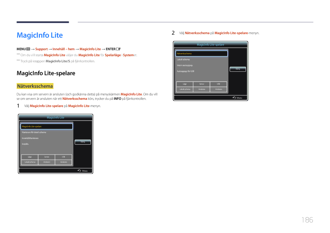 Samsung LH65MDCPLGC/EN manual 186, MagicInfo Lite-spelare, Nätverksschema 