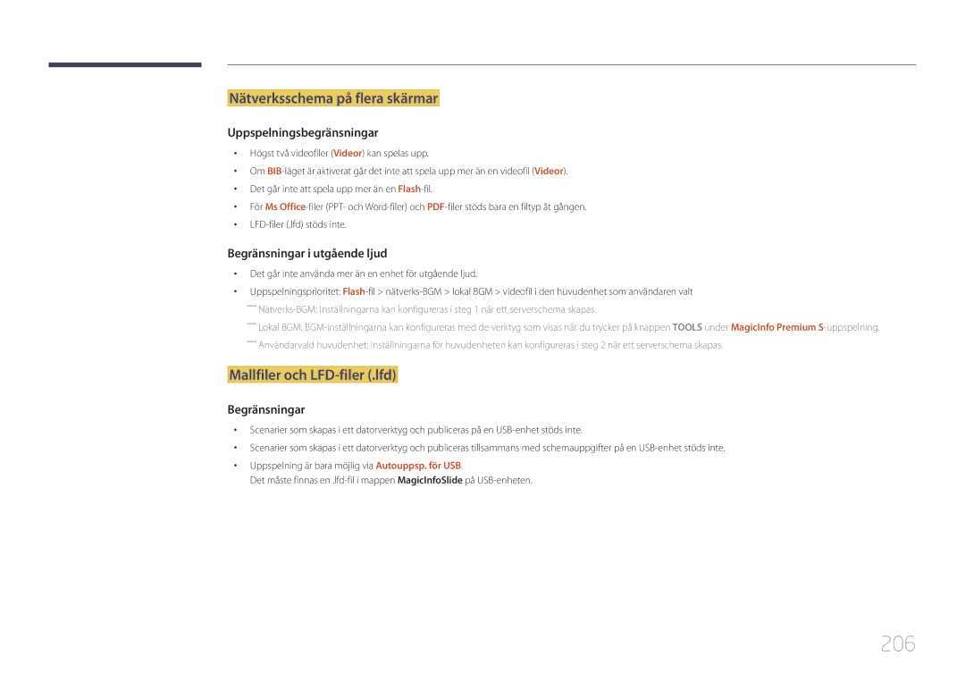 Samsung LH65MDCPLGC/EN manual 206, Nätverksschema på flera skärmar, Mallfiler och LFD-filer .lfd 