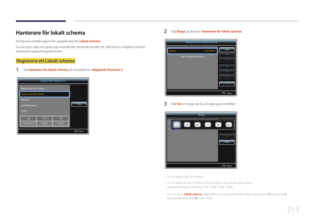 Samsung LH65MDCPLGC/EN manual 213, Hanterare för lokalt schema 