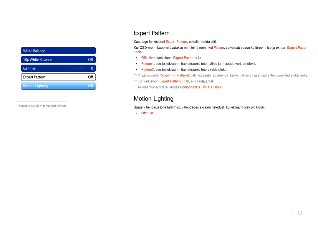 Samsung LH65MDCPLGC/EN manual 110, Expert Pattern, Motion Lighting 