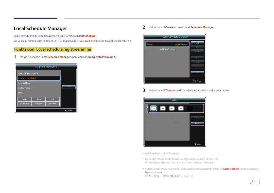 Samsung LH65MDCPLGC/EN manual 213, Local Schedule Manager 