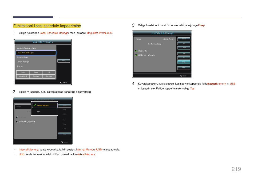 Samsung LH65MDCPLGC/EN manual 219, Funktsiooni Local schedule kopeerimine 