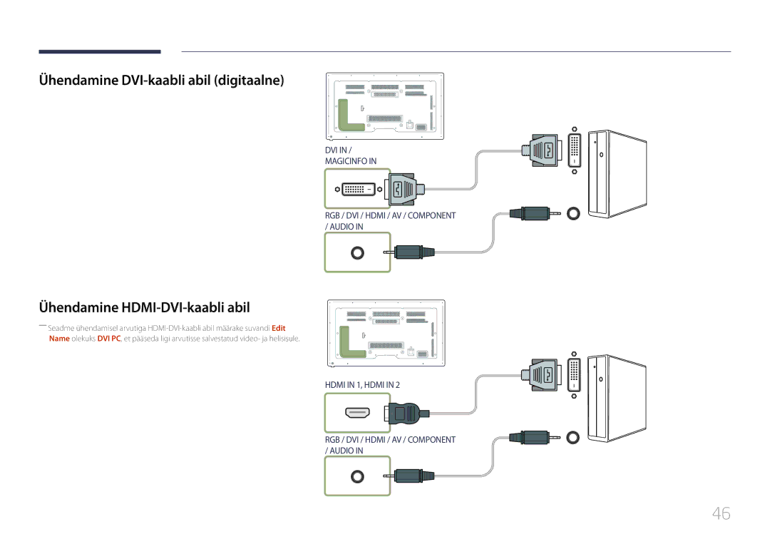 Samsung LH65MDCPLGC/EN manual Ühendamine DVI-kaabli abil digitaalne, Ühendamine HDMI-DVI-kaabli abil 