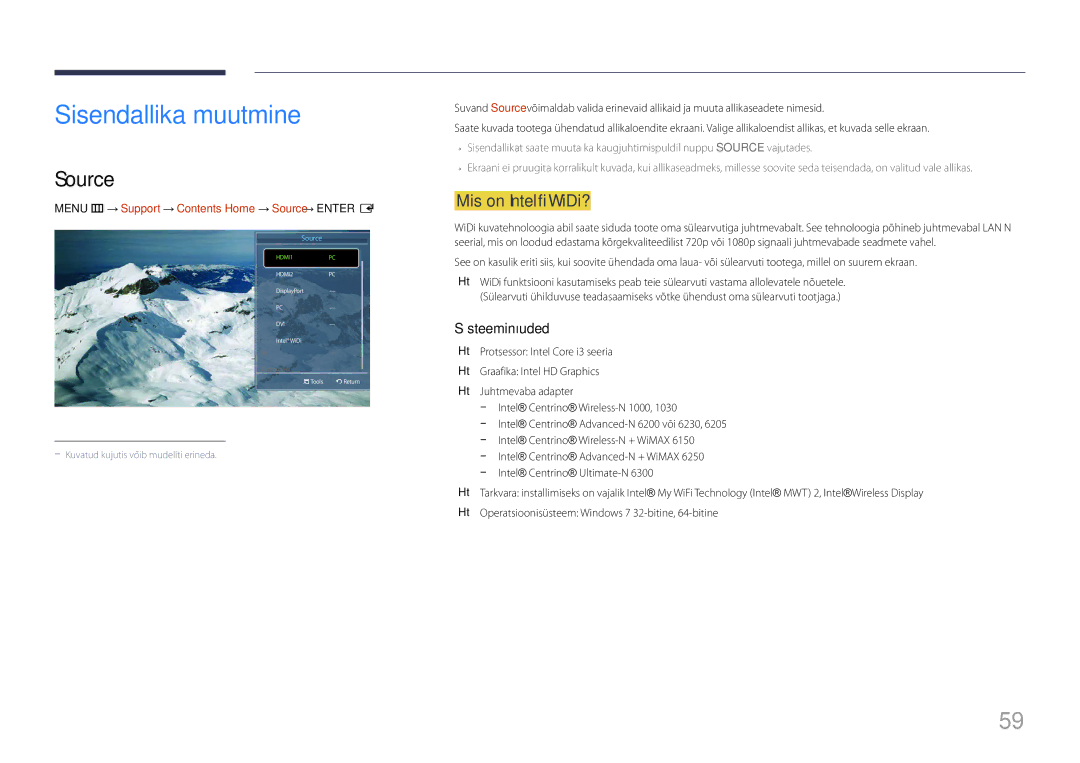 Samsung LH65MDCPLGC/EN manual Sisendallika muutmine, Source, Mis on Intel WiDi? 